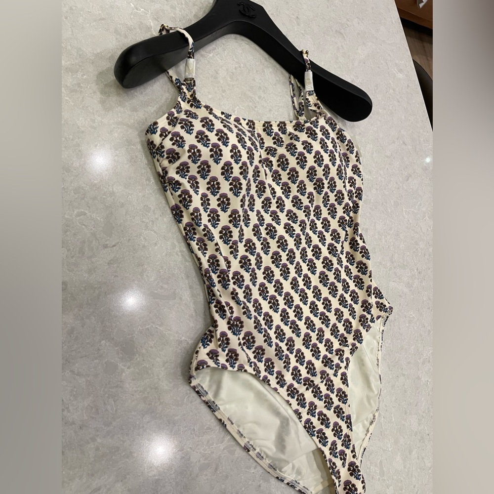 Tory Burch Floral Print One-Piece Swimsuit in Purple Bloom Size M - Picture 7 of 13